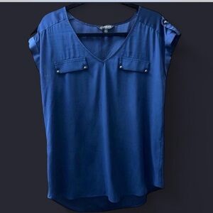 Express Women's Navy V-Neck Blouse